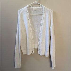 Marled Cream Ivory Open-Front Long sleeve Cardigan Sweater, NEW